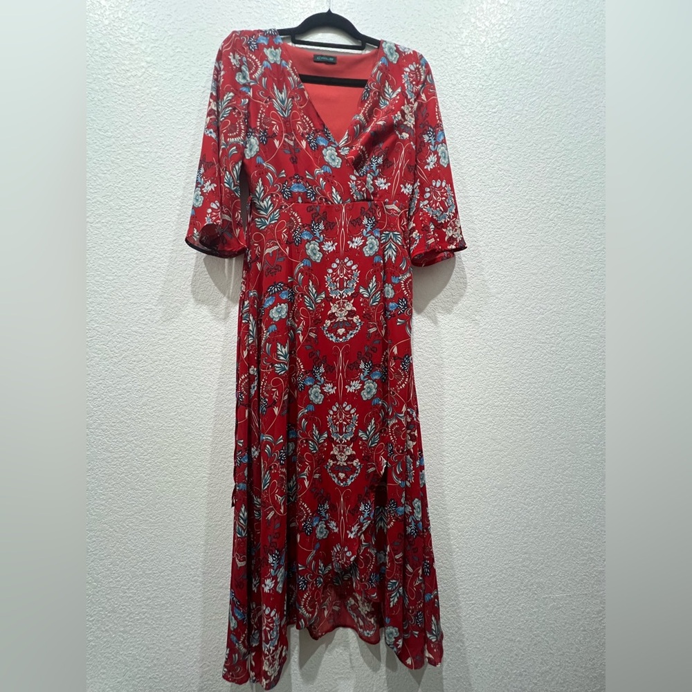 Cals Red Bishop Sleeve Wrap Sundress
